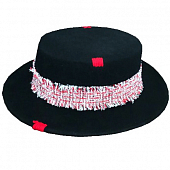картинка Шляпа фетр канотье лента твид с бахромой + нашивки красными нитками от магазина LonnaMag