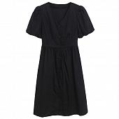 Картинка Платье на пуговицах хлопок рукав фонарик юбка клеш (черное) от магазина LonnaMag