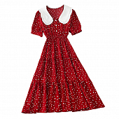 Картинка Платье миди в горох 3 уровня белый воротник и пуговицы от магазина LonnaMag