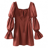 Картинка Платье мини квадратный вырез пышные рукава с резнкой  завязка на груди от магазина LonnaMag