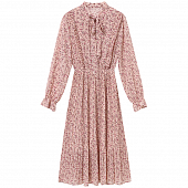 Картинка Платье миди длинный рукав бант на шее пуговицы жемчужины мелкий цветочный принт от магазина LonnaMag