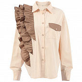 Картинка Рубашка молочная сбоку 3 коричневых волана один карман  от магазина LonnaMag