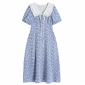 Картинка Платье миди белый воротник на завязках принт мелкие белые цветы от магазина LonnaMag