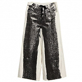 Картинка Брюки белые широкие сверху принт серые джинсы на поясе черный шнурок от магазина LonnaMag