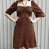 Картинка Платье черный принт лео рукав 3/4 клеш от груди завязки от магазина LonnaMag