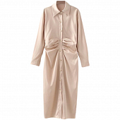 Картинка Платье рубашка миди на пуговицах спереди на поясе сборка от магазина LonnaMag