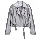 Картинка Куртка косуха короткая круглые заклепки шов спереди и на рукавах + пояс  от магазина LonnaMag