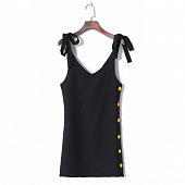 Картинка Платье мини лямка завязки в банты сбоку желтые пуговицы от магазина LonnaMag