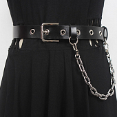 картинка Ремень тонкий с люверсами сбоку короткая цепь на карабинах от магазина LonnaMag