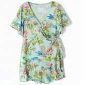 Картинка Платье на запах мини воланы тропический принт листья тигр от магазина LonnaMag