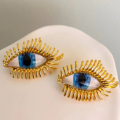 картинка Серьги голубые глаза золотые ресницы от магазина LonnaMag