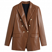 Картинка Пиджак эко кожа спреди вытачки клапаны на карманах золотые пуговицы от магазина LonnaMag