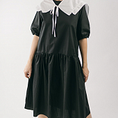 Картинка Платье хлопок юбка клеш рукав фонарик + контрастный воротник от магазина LonnaMag