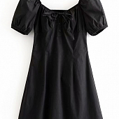 Картинка Платье трапеция мини рукава фонарики грудь на резинке бант 3 пуговки от магазина LonnaMag