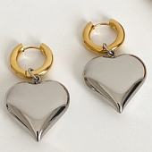 картинка Серьги мини золотые кольца кулон крупное серебряное сердце от магазина LonnaMag