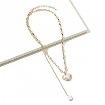 Ожерелье цепь с подвеской белое сердце + тонкая цепь нить