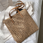 картинка Сумка большая тоут соломенная внутри подклад кожаные ручки от магазина LonnaMag