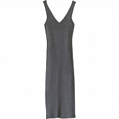 Картинка Платье миди трикотаж лямки V-вырез по фигуре (серое) от магазина LonnaMag