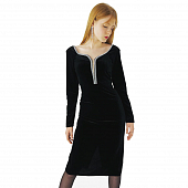 Картинка Платье футляр бархат глубокий вырез декольте с сеткой серебряная окантовка от магазина LonnaMag