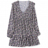 Картинка Платье пестрая ткань гафре V-вырез на пуговице юбка клеш от магазина LonnaMag