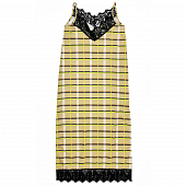Картинка Платье комбинация салатовая клетка на бежевом черное кружево от магазина LonnaMag