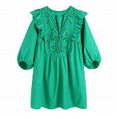 Картинка Платье мини длинный объемный рукав v вырез пуговицы рюши вышивка  от магазина LonnaMag