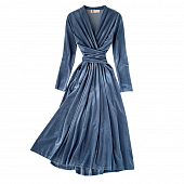 Картинка Платье миди бархат V-вырез пояс на талии BF от магазина LonnaMag