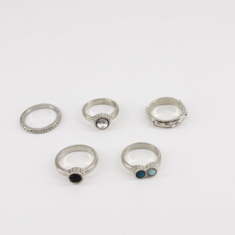 Кольца набор 5 шт с камнями голубое синее черное белое
