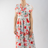Картинка Платье миди V вырез пояс юбка клеш - крупные цветы от магазина LonnaMag