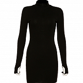 Картинка Платье мини по фигуре молния от ворота до груди длинный рукав вырез под палец от магазина LonnaMag