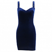 Картинка Платье мини темно-синий бархат V вырез  от магазина LonnaMag