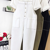 Картинка Длинный комбинезон с пуговицами на тонких лямках с контрастными швами от магазина LonnaMag