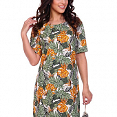 Картинка Платье прямое до колен короткий рукав принт листья папоротник от магазина LonnaMag