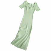 Картинка Платье миди трикотаж в рубчик короткий рукав квадратный вырез разрез по ноге сбоку от магазина LonnaMag