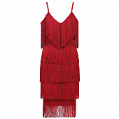 Картинка Платье мини бахрома уровнями V вырез тонкие лямки кружево на талии от магазина LonnaMag