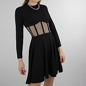 Картинка Платье эффект корсета сетка на талии юбка клеш от магазина LonnaMag