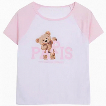 Футболка розовые рукава реглан PARIS медвеженок