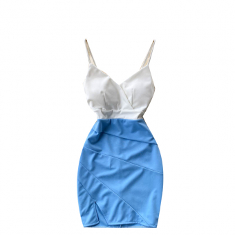 Платье мини тонкие лямки белый верх низ другого цвета разрез по ноге