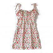 Картинка Платье легкое мини красные цветы спина на резинках завязки и рюша от магазина LonnaMag