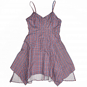 Картинка Платье клетка на тонких лямках юбка углами сложный крой от магазина LonnaMag