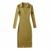 Картинка Платье миди в рубчик трикотаж V-вырез откидной воротник   от магазина LonnaMag