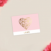 картинка Открытка-комплимент "LOVE" золотое сердце, розовый фон 8 х 6 см от магазина LonnaMag