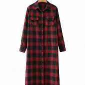 Картинка Платье рубашка миди длинный рукав принт красно/черная клетка от магазина LonnaMag