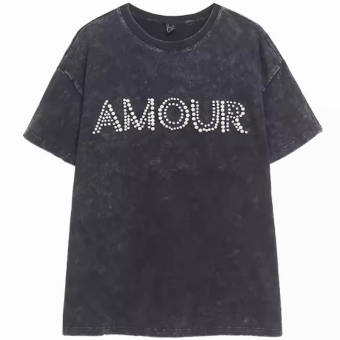 Футболка выстиранная oversize AMOUR жемчуг стразы