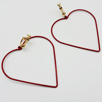 Серьги клипсы полое сердце красный