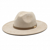картинка Шляпа федора замшевая широкие поля 8,5 см бежевый ремень от магазина LonnaMag