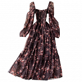 Картинка Платье миди легкое верх резинкой пышные рукава и юбка принт красные цветы и точки от магазина LonnaMag