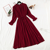 Картинка Платье миди шифон длинный рукав на вороте рюша однотон от магазина LonnaMag