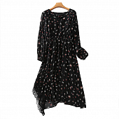 Картинка Платье шифон талия на резинке сбоку кружево принт лошадки и цветы от магазина LonnaMag