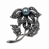 картинка Темная брошь цветок с черными стразами от магазина LonnaMag
